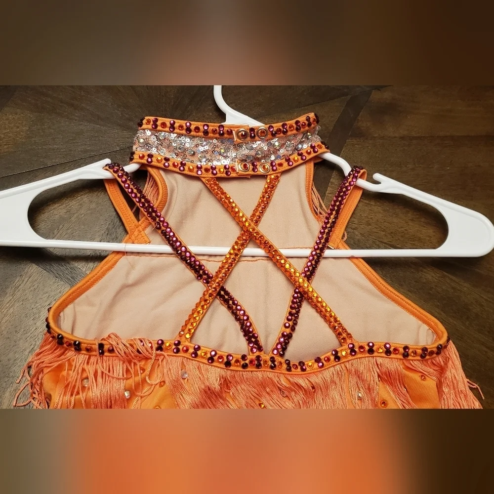 Weissman Fringe Dance Costume for Kids - Orange, Pink, and Red Size LC